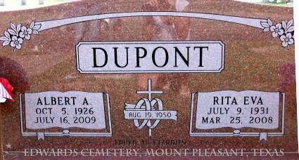 Col (Ret) Albert A. Dupont and wife, Rita, headstone