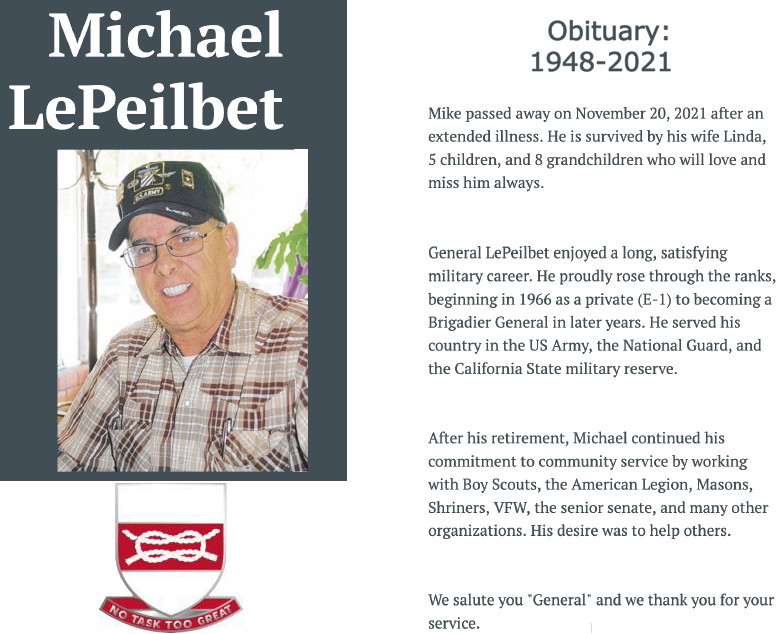 BG (Retired) Michael Anthony Lepeilbet obituary