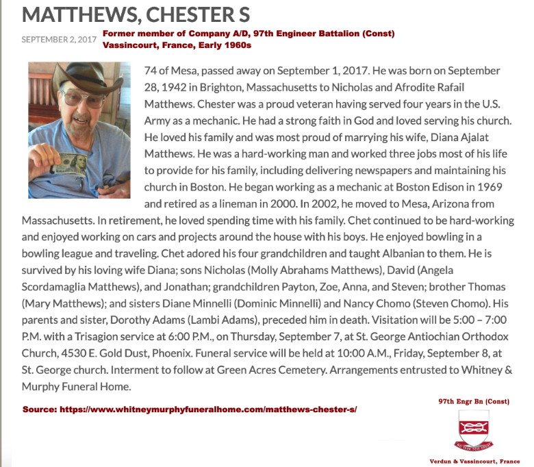 Obituary, Chester S. Matthews, 2017