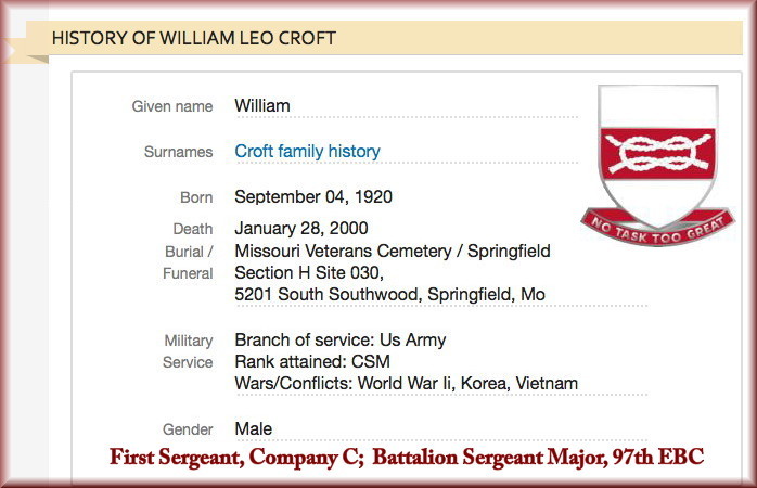 CSM (Ret) William Leo Croft, 97th EBC, deceased 28 January 2000