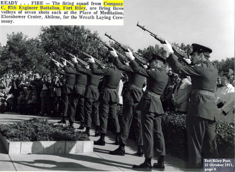 97th Enginners from Company C fire a 21-gun salute, Eisenhower Museum New Wing Dedication, 14 October 1971