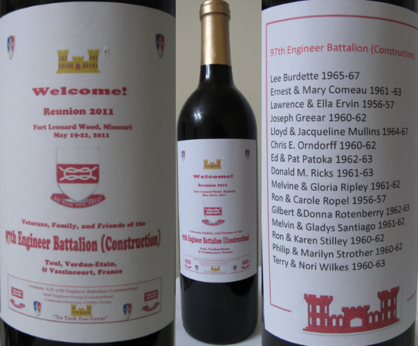 Wine bottle gift to veterans of the 97th Engineer Battalion (Const)
