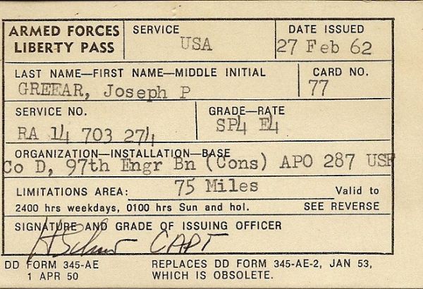Joe Greear's liberty pass
