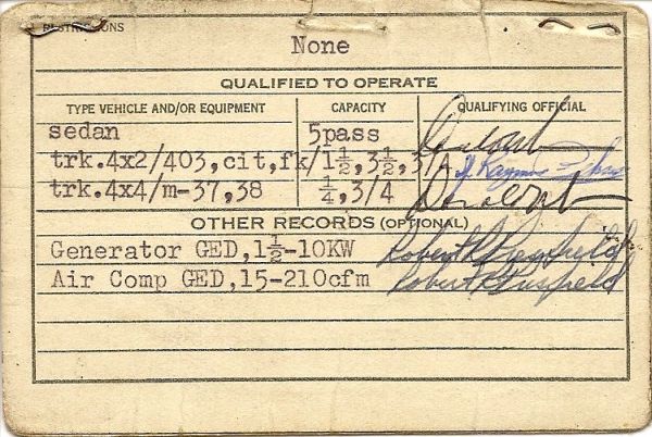 Joe Greear's license, side 2