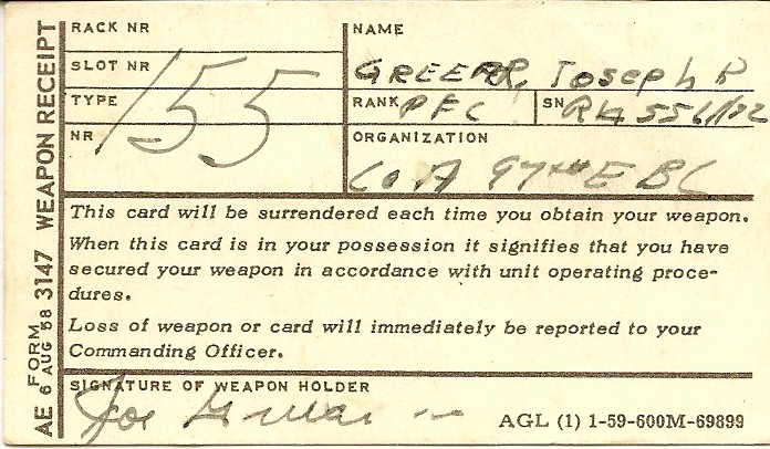 Joe Greear's weapons card