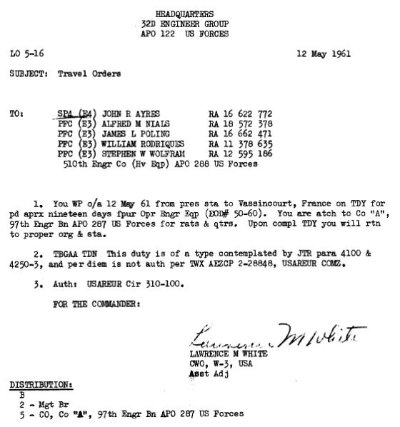 Letter Order 5-16, 510th Engr Co, 1961