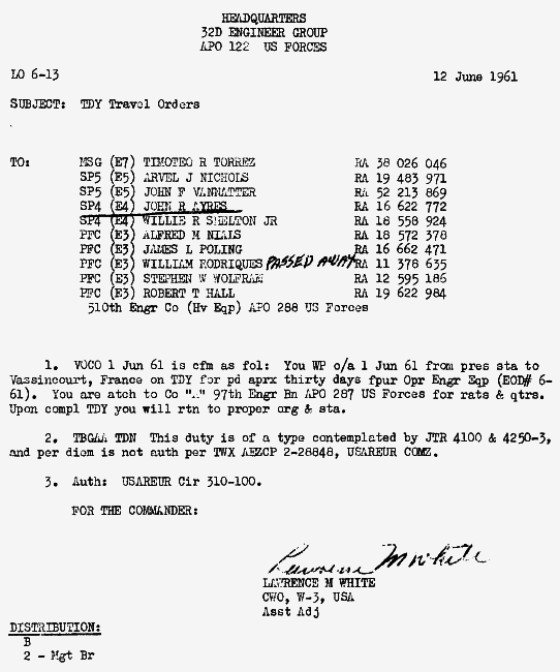 Letter Order 6-13, 510th Engr Co, 1961