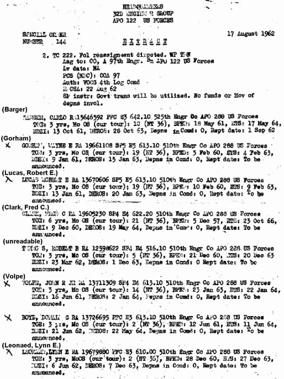 Special  Order 144, page 1, 510th Engr Co, 1962