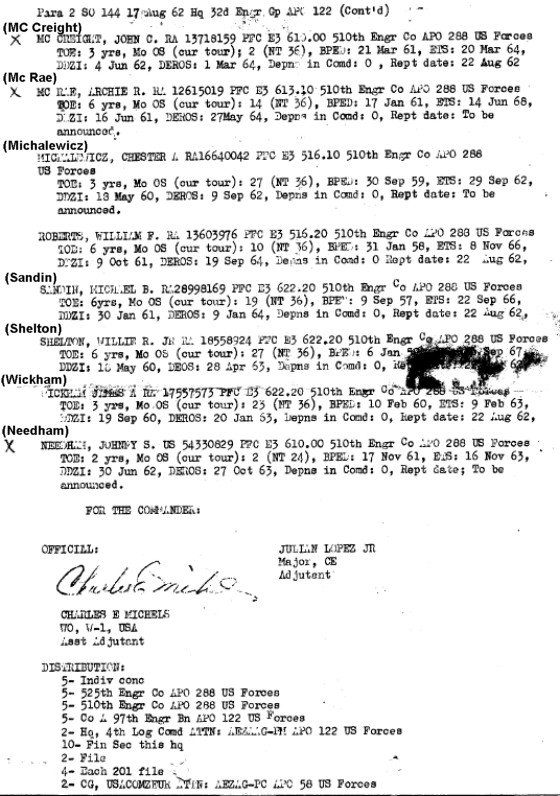 Special  Order 144, page 2, 510th Engr Co, 1962