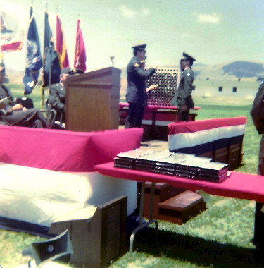 2LT Michael A. LePeilbet saluting General Schober at his graduation from the California Military Academy