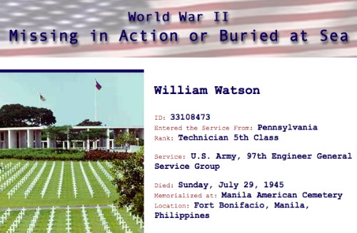 97th EBC MIA, William Watson, Pensylvania County, PA 