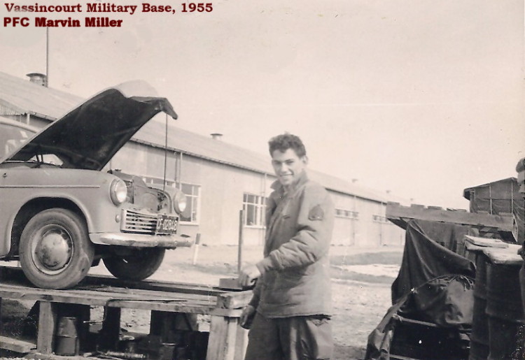 PFC Miller working on a car at Vassincourt