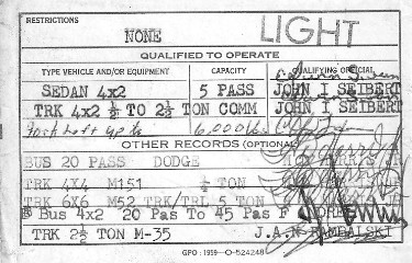 Drivers license, PVT JKozef Koziel, 1959