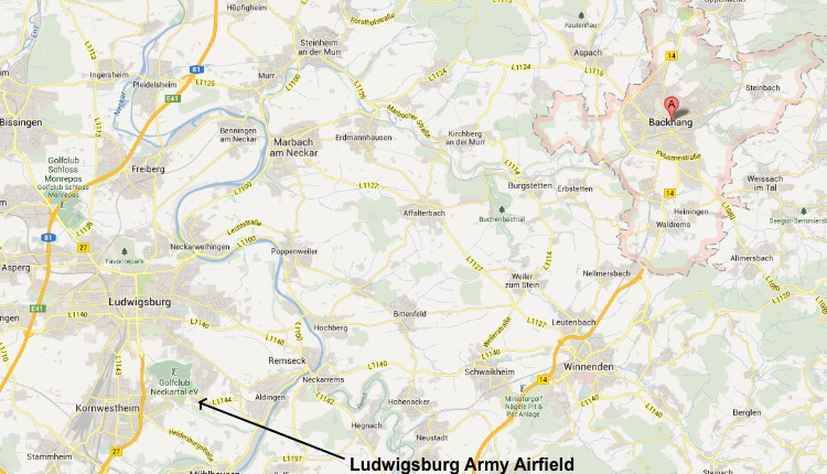 Local map showing Backnang and Ludwigsburg areas