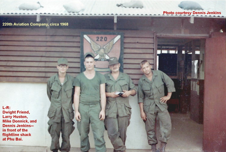group photo with SP5 Larry Huston, Crew Chief, 220th Avianton Company, and others, 1968-69. Photo by Dennis Jenkins, circa 1969