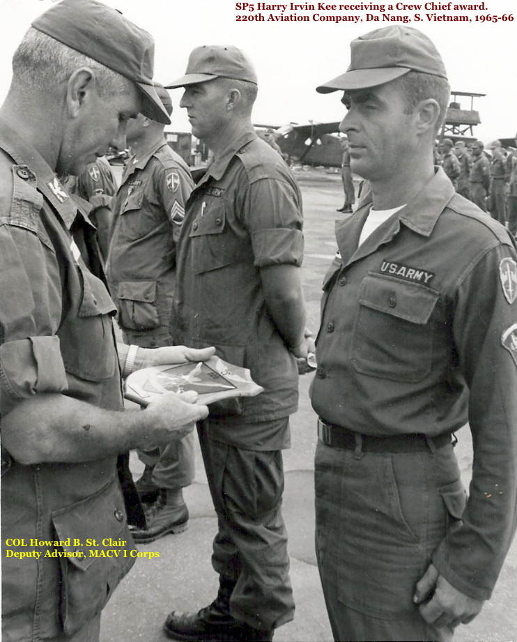 SP5 Harry I. Kee receiving a Crew Chief Award, 220th Aviation Company, circa 1965-66