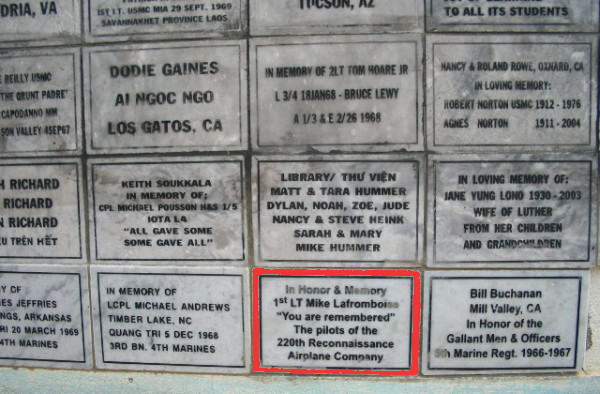 Memorial plaque for 1LT Mike LaFromboise