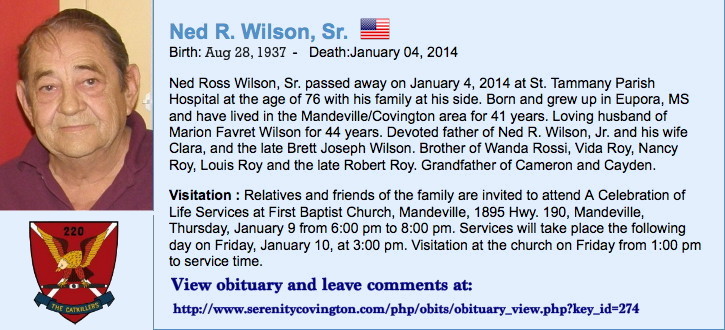 Obituary, Ned R. Wilson, Sr.