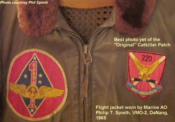 Flight jacket worn by Marine AO Philip T. Spieth, VMO-2, DaNabg, 1965, served with the Catkillers