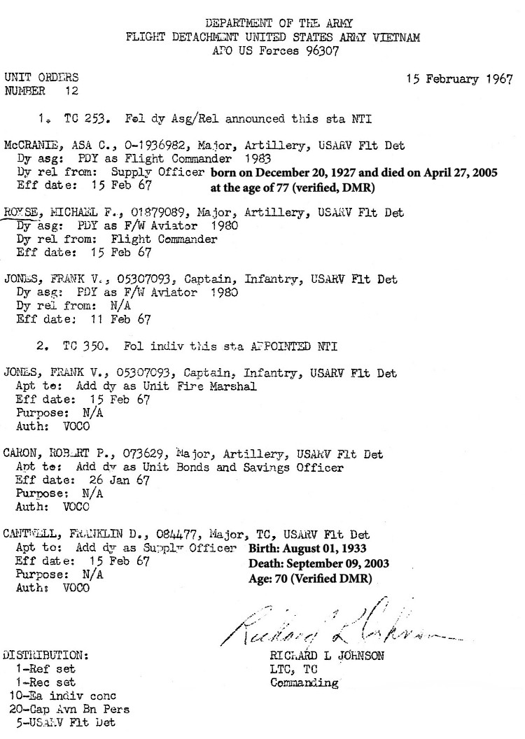 USARV Flight Detachment UO 12, 15 February 1967