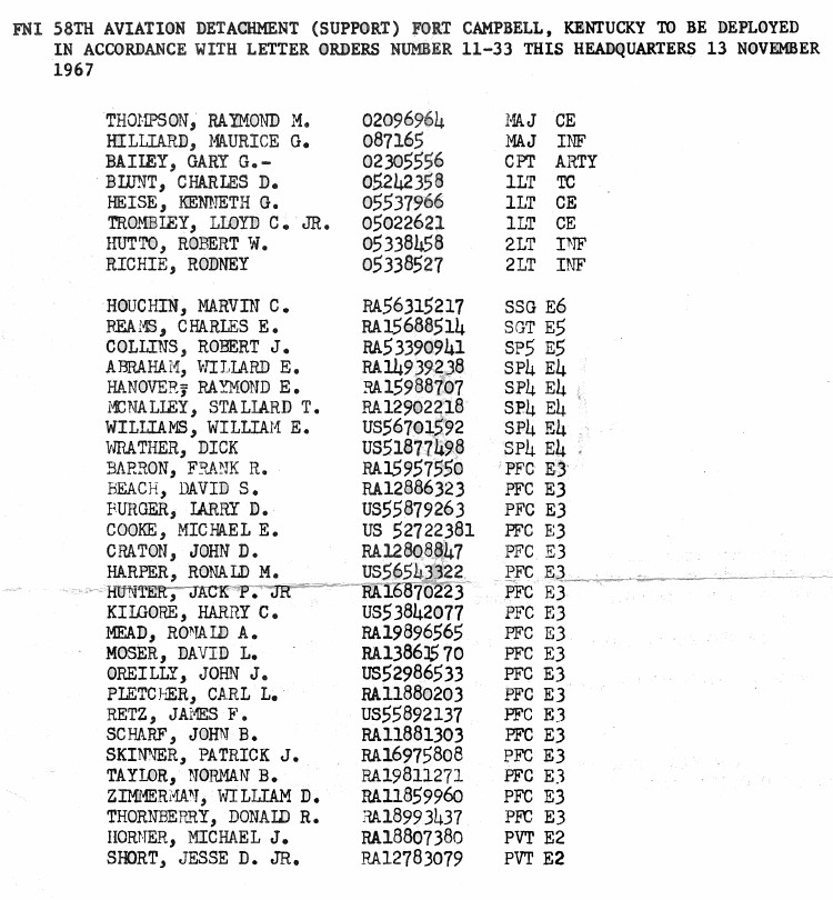 LO 11-33, dated 13 November 1967, 58th Avn Det movement order